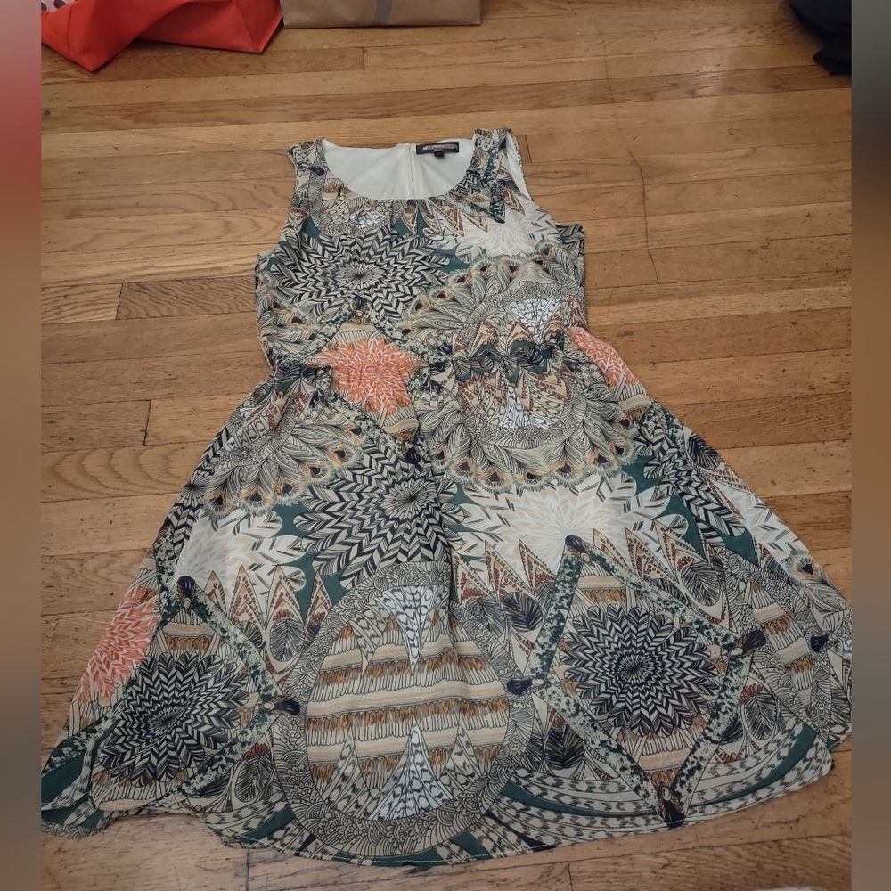 psychedelic patterned high necked dress with lining size M/L